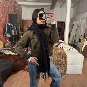 Black Lightweight Fringe Scarf Sheer Gauze Oversized Wrap Minimalist